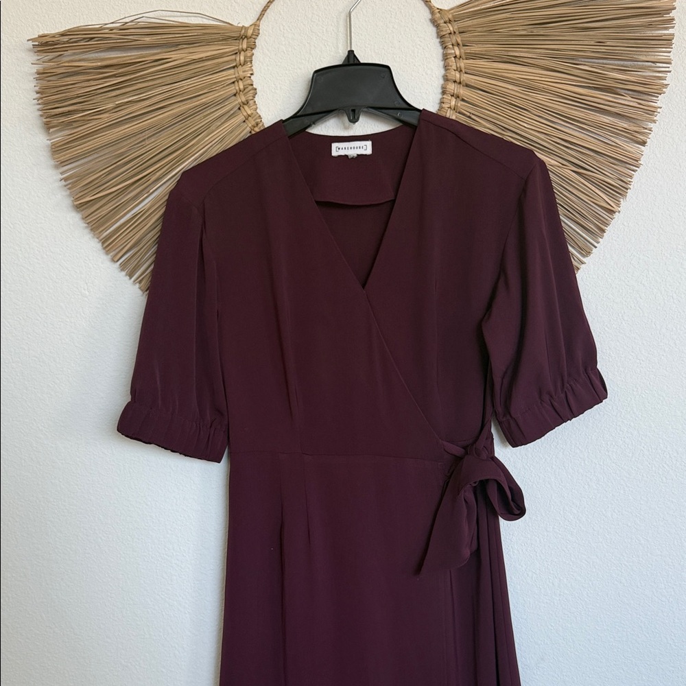 Warehouse Deep Purple Wrap Midi Dress - Picture 5 of 16